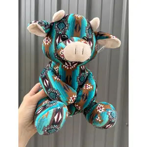 Teal Brown Aztec Sitting Cow Plushie