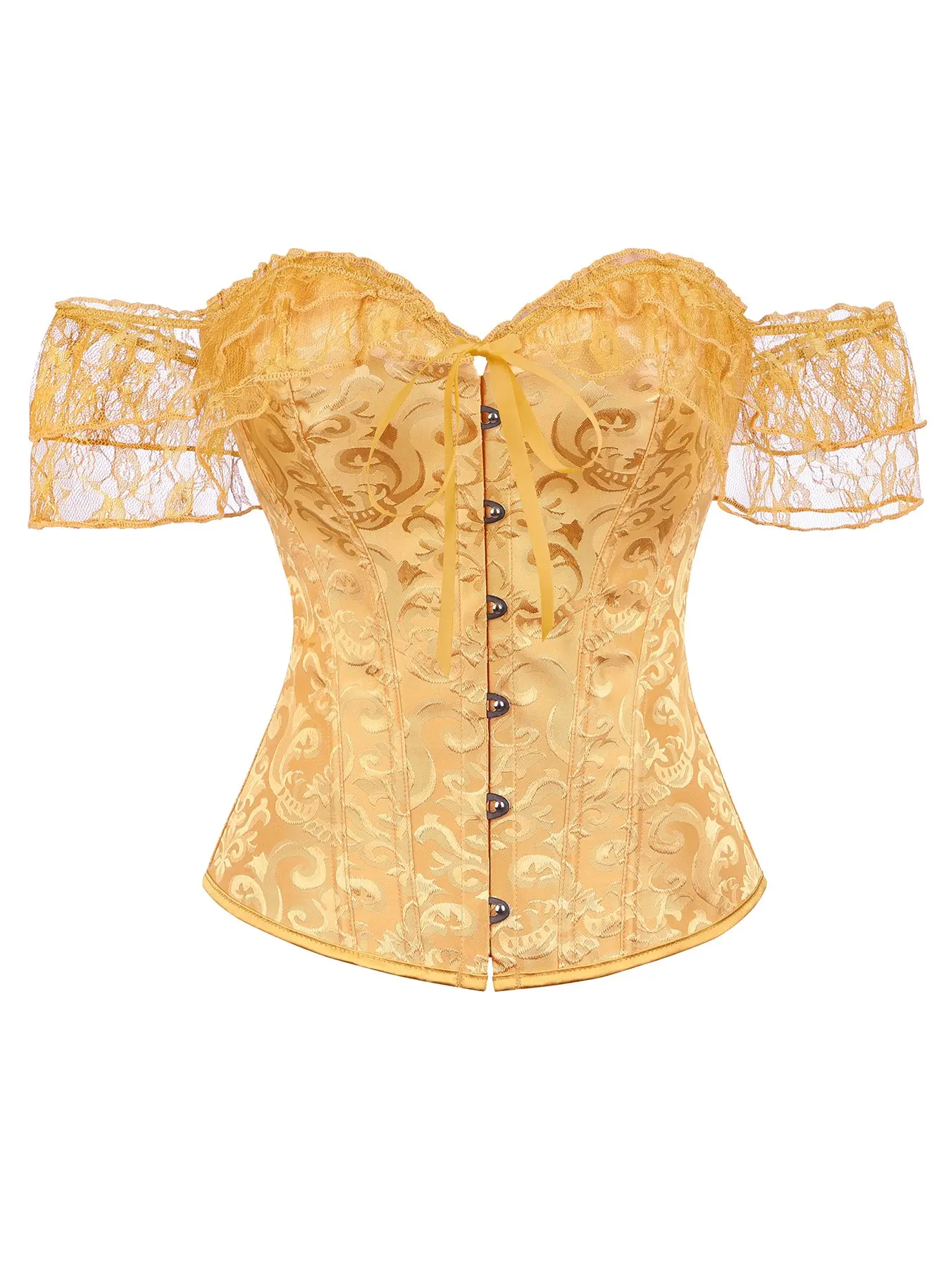 Women's Court Style Bodycon Bralette, Classic Embroidered Floral Lace One Shoulder Bustier Corset, Waist Cinching, Front Button Back Tie, Wedding Party Daily Wear