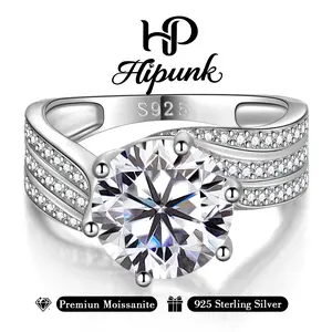 Hipunk Jewelry 925 Sterling Silver Moissanite Ring 1-3-5CT Color VVS1, White Gold Plated Promise & Engagement Ring for Women,Perfect Valentine's Day Gift engagementrings promise rings gf wedding ring set,5CT OPEN BAND,1-3CT SIZE 5-9