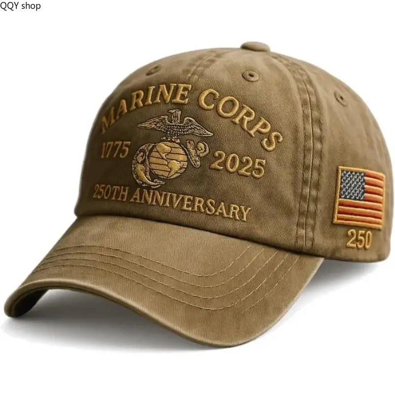 Men Marine Corps 250th Anniversary Baseball Cap, Washed Retro Veteran Commemorative Hat, Classic Tribute Modern Casual Headwear, Stylish Patriotic Accessory for Daily Wear, Holiday Gifting and Veteran Collectibles