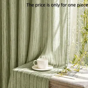 1PC Matcha Cotton Linen Sheer Curtain, Vertical Stripe Window Drapery, Ideal for Living Room, Bedroom, Balcony Home Decor, Lightweight Curtains