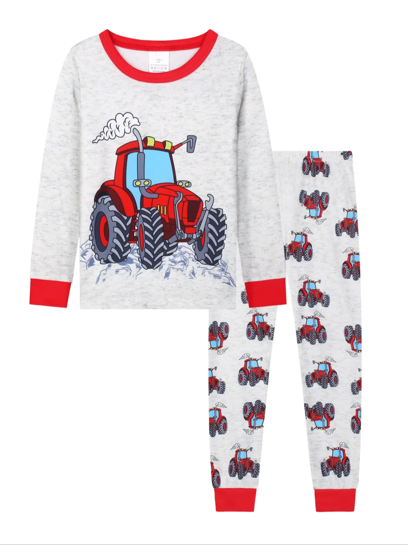 Kids' Long-Sleeve Pajama Set with Tractor Print, Casual Comfortable Home Wear, Loose Fit for All Seasons, Round Neck Pajamas, Casual Comfy Pajama