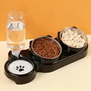 Pet Bowl Set, Durable Plastic Dual Bowls for Cats & Dogs, Easy Clean Design, Ideal for Daily Feeding & Hydration, Tray