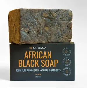 Nubiana Authentic Premium Handmade African Black Soap - Natural Soap with Shea Butter & Cocoa Pod Ash - Organic Skincare Soap for Face Body & Skin