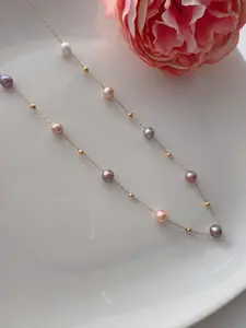 Piswency Genuine Multicolor Pearl Necklace, Rare Natural Color Seedless Freshwater Pearls Starry Necklace, 925 Sterling Silver, Handmade Jewelry Gift