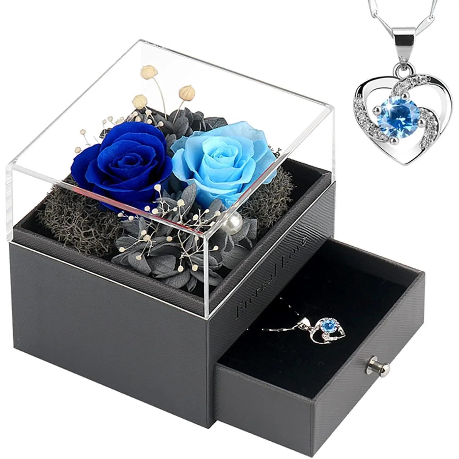 Preserved Rose,Birthday Gifts for Women Mom Girlfriend,Gifts for Mom Grandma Wife Daughter Sister, Boxes with Necklace