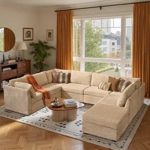 Modular Oversized Corner Sectional Sofa with Ottoman, Plush Corduroy Upholstery, Modern Design, Easy Assembled, Flexible Arrangements