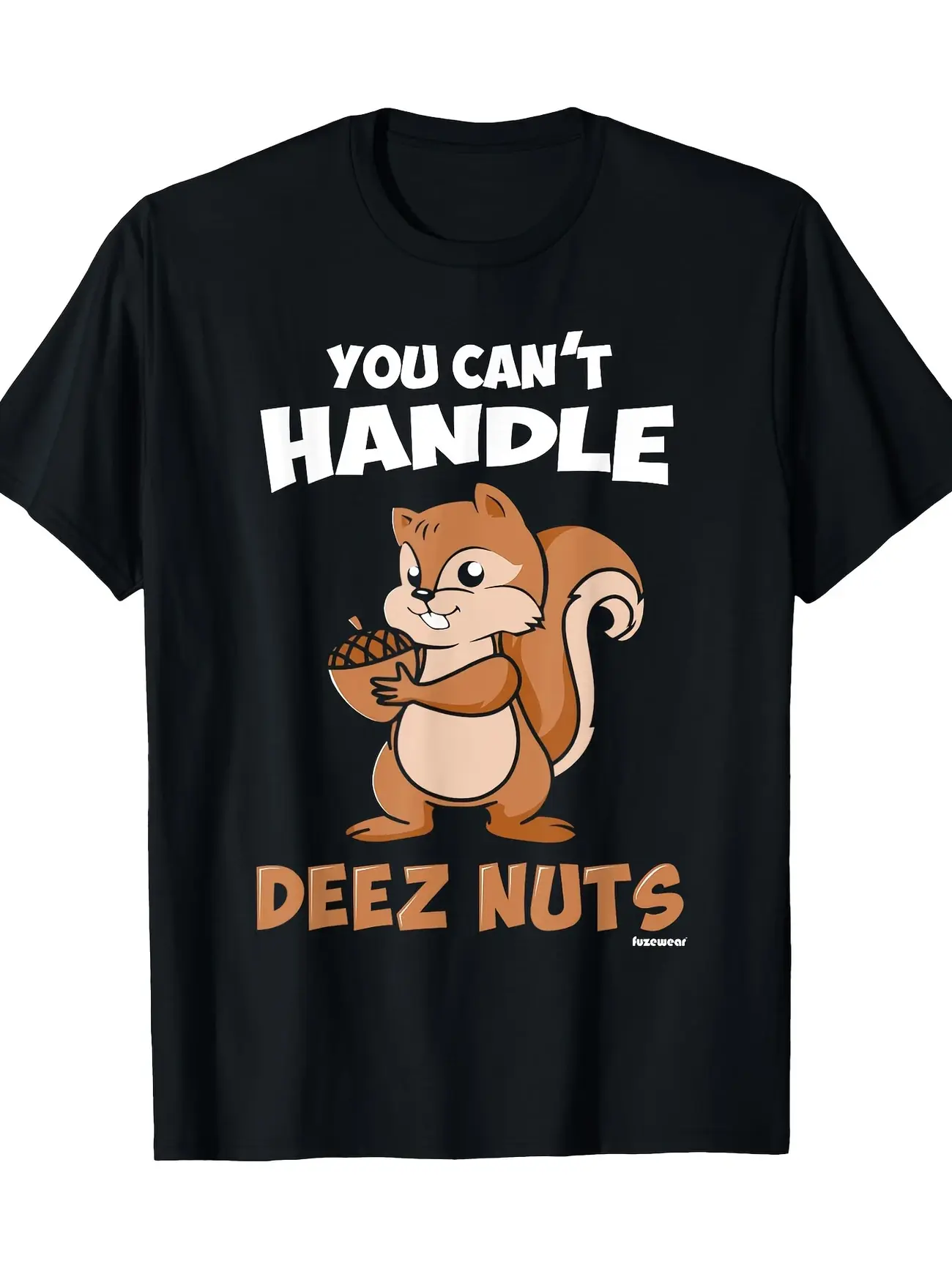 Women's Retro Graphic Tee with "You Can't Handle Deez Nuts" Squirrel, Cotton Shortsleeve Round Neck Top for Casual Streetwear