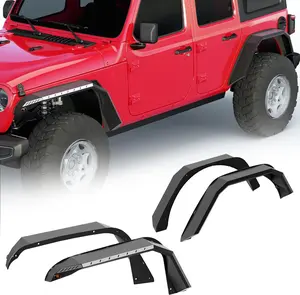 Wrangler JL Front and Rear Fender Flares for 2018 2019 2020 2021 2022 2023 2024 Jeep Wrangler JL & Unlimited 2/4 Doors, 4PCS Heavy-Duty Off-Road Flat Steel Fenders w/LED Turn Signal Lights
