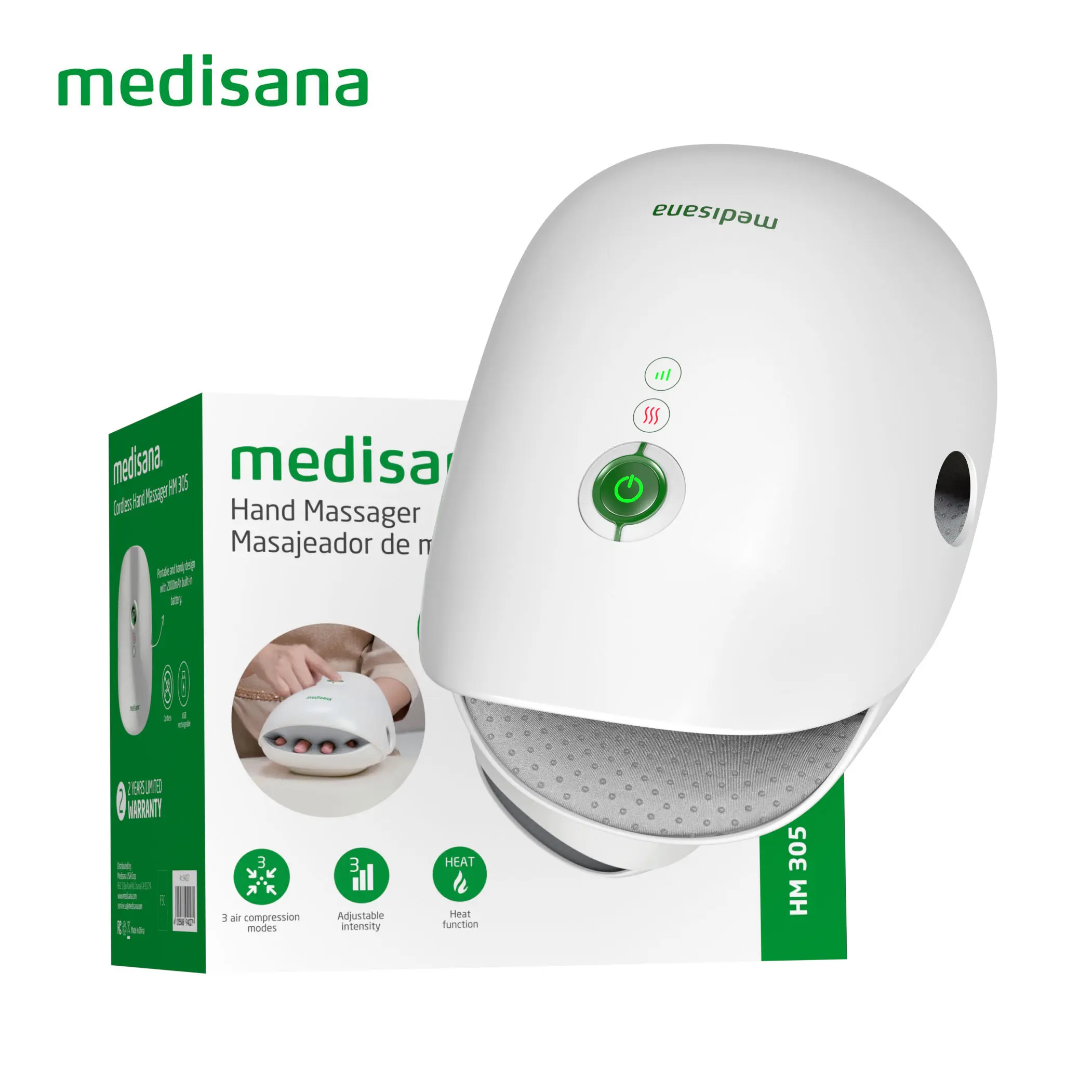 Medisana Hand Massager with Heat and Compression, Cordless Hand Massager for Arthritis and Carpal Tunnel Relief, Knuckle Stretching Massage, Birthday Christmas Mother's Day for Men Women Dad Mom 2 Year Warranty