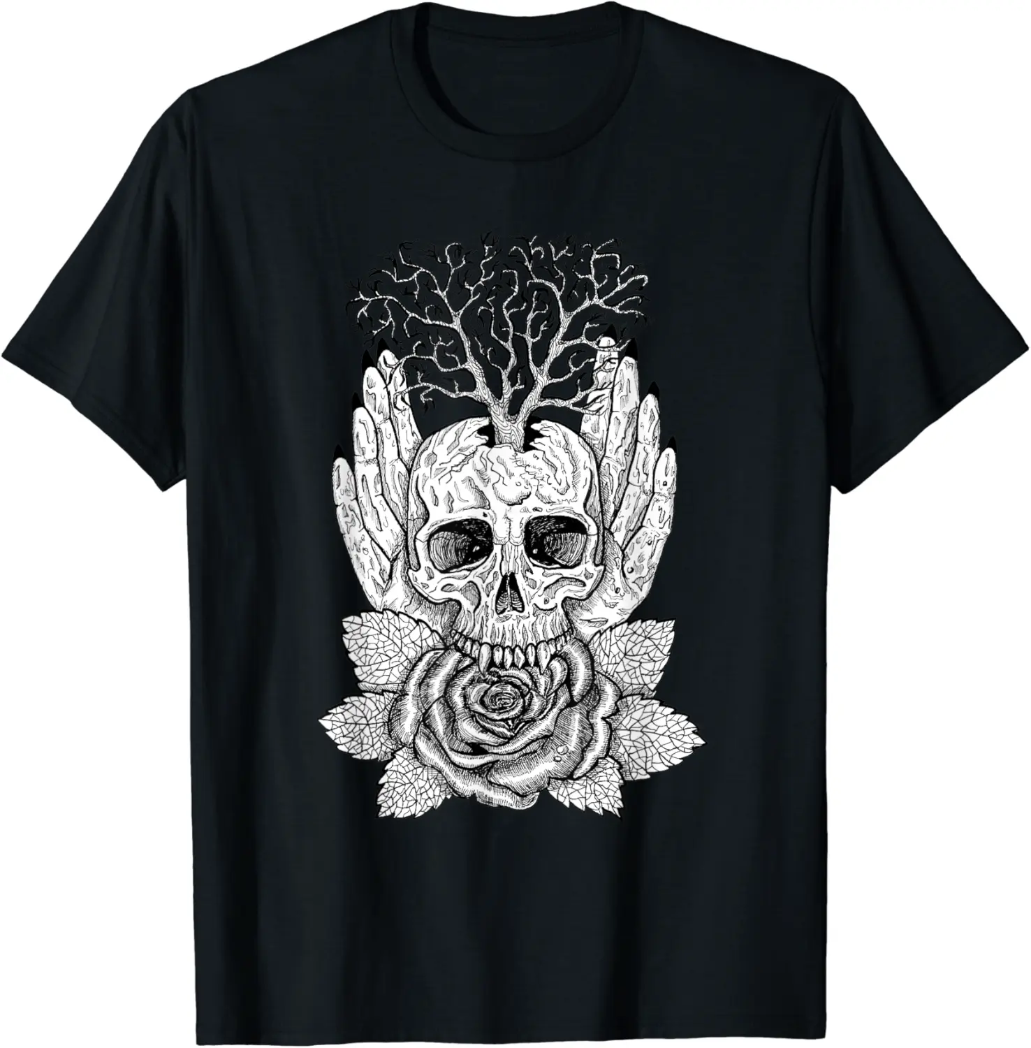 Alt Clothing Aesthetic Goth - Vampire Skull Biting Rose T-Shirt - Karenlyn Shop 77B09G3HFS8T