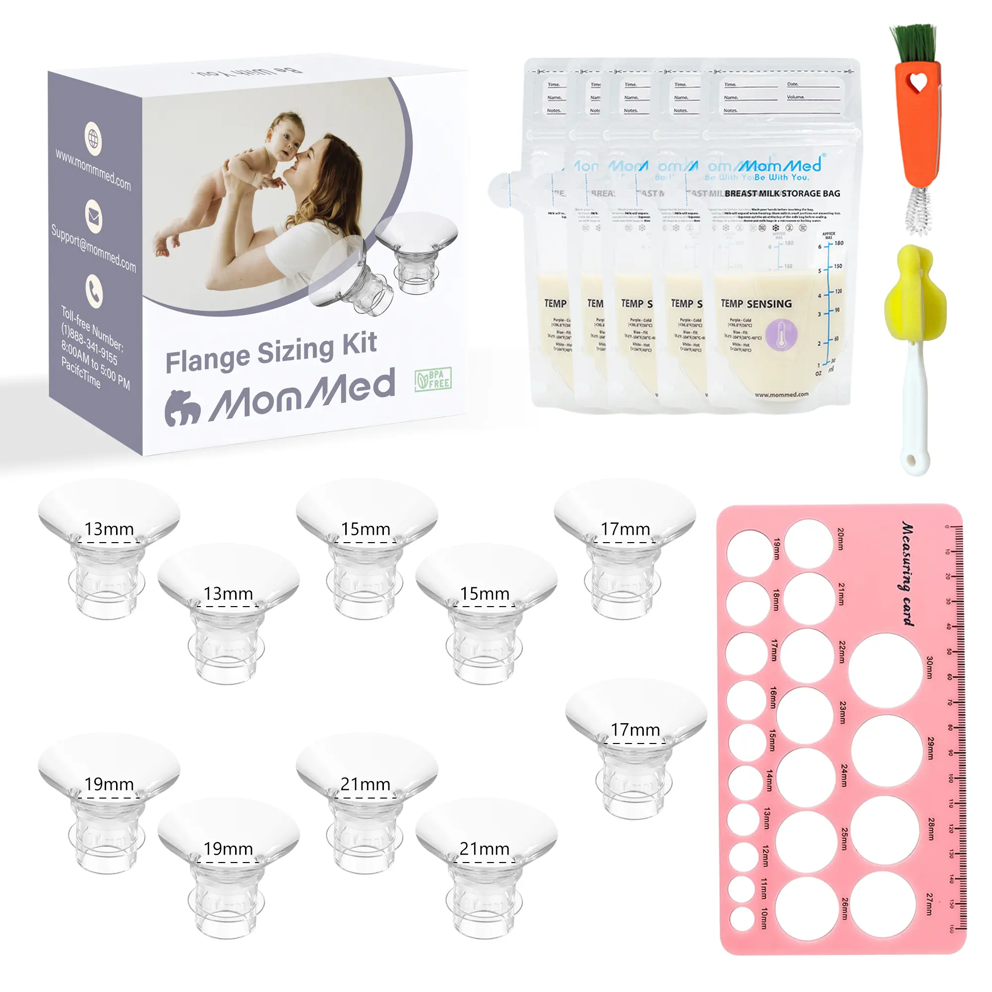 Flange Inserts 10PCS For 24mm Electric Breast Pump Flanges/Shields of Most Pumps, Flange Sizing Kit, Silicone Flanges Insert,Nipple Measurement Ruler & Storage Bags, Breastfeeding Essentials Kit for New Moms