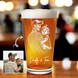 Personalized Father's Day Gift for Dad, Dad Photo with Kids Engraved, Etched Portrait Pint Glass, Papa Gift, Unique Dad's Birthday Gift