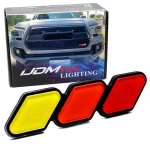 iJDMTOY Retro 3-Color Stripe Grille Badge Emblem w/No Removal Required Toggle Anchor Bolts, For Toyota Tacoma Tundra 4Runner FJ Cruiser RAV4 Hilux, etc (Yellow/Orange/Red)