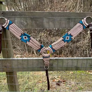 Genuine Wool Blend Multi String Western Breast Collar Teal and Brown Woven Southwest Design