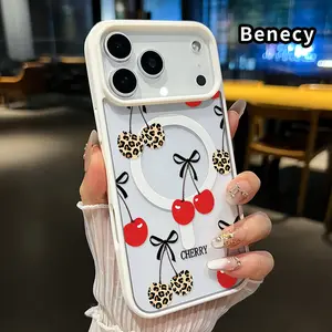 Magnetic Phone Case Supports Wireless Charging for iPhone 17 Pro Max 17 Air Cherry Bow Pattern Pattern Anti-Yellowing Shockproof durable ultra-thin Crystal Transparent Acrylic Cover Cellphone Protection Casing