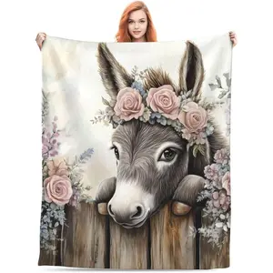 Cute Donkey Blanket Gifts for Women Adults, Donkey Themed Throw Blankets, Soft Cozy Lightweight Donkey Plush Throws for Living Room Sofa Couch Home Decor 50x60in