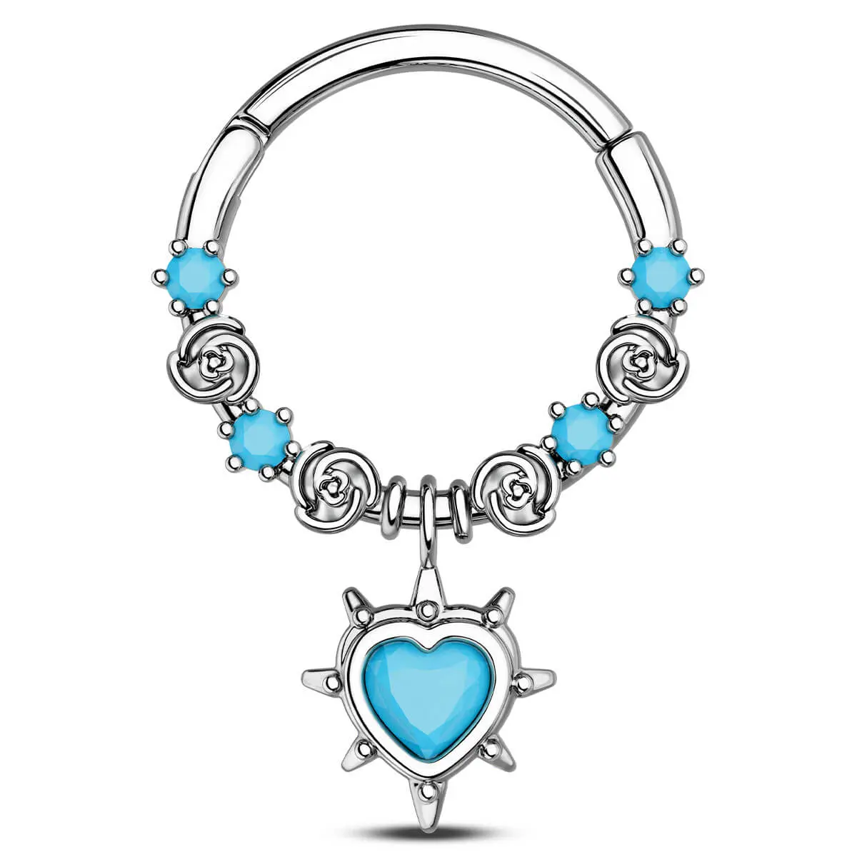 Oufer 16G Heart Turquoise Hinged Segment Septum Ring