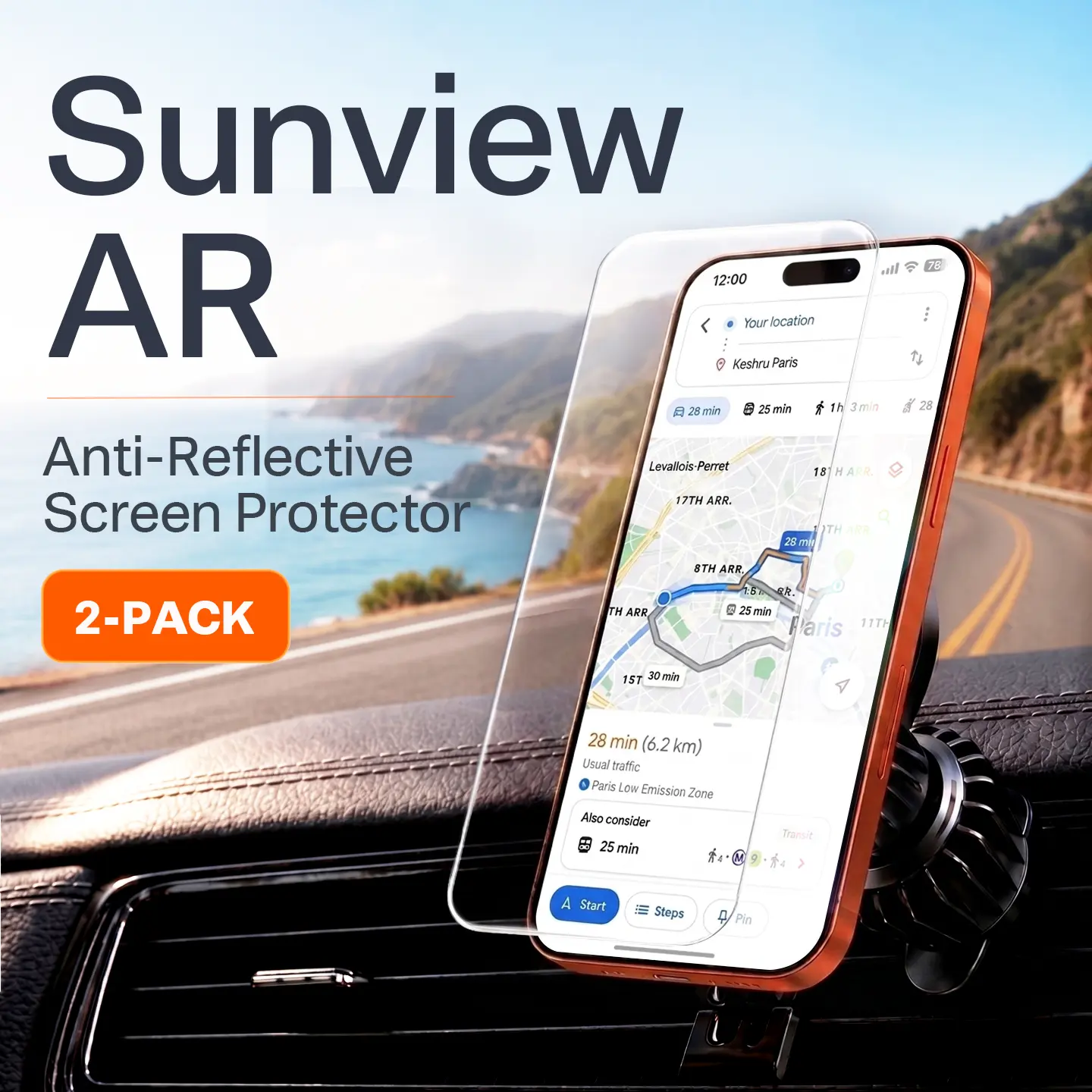 ORRAS SunView AR Screen Protector for iPhone 17 Pro Max, 9H+ Tempered Glass, Anti-Reflective Anti-Glare, HD Clear, Full Coverage, Drop Protection, Easy Install, 2 Pack A