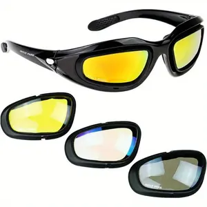 Polarized Motorcycle Riding Glasses Black Frame with 4 Lens Kit for Outdoor Activity Sports