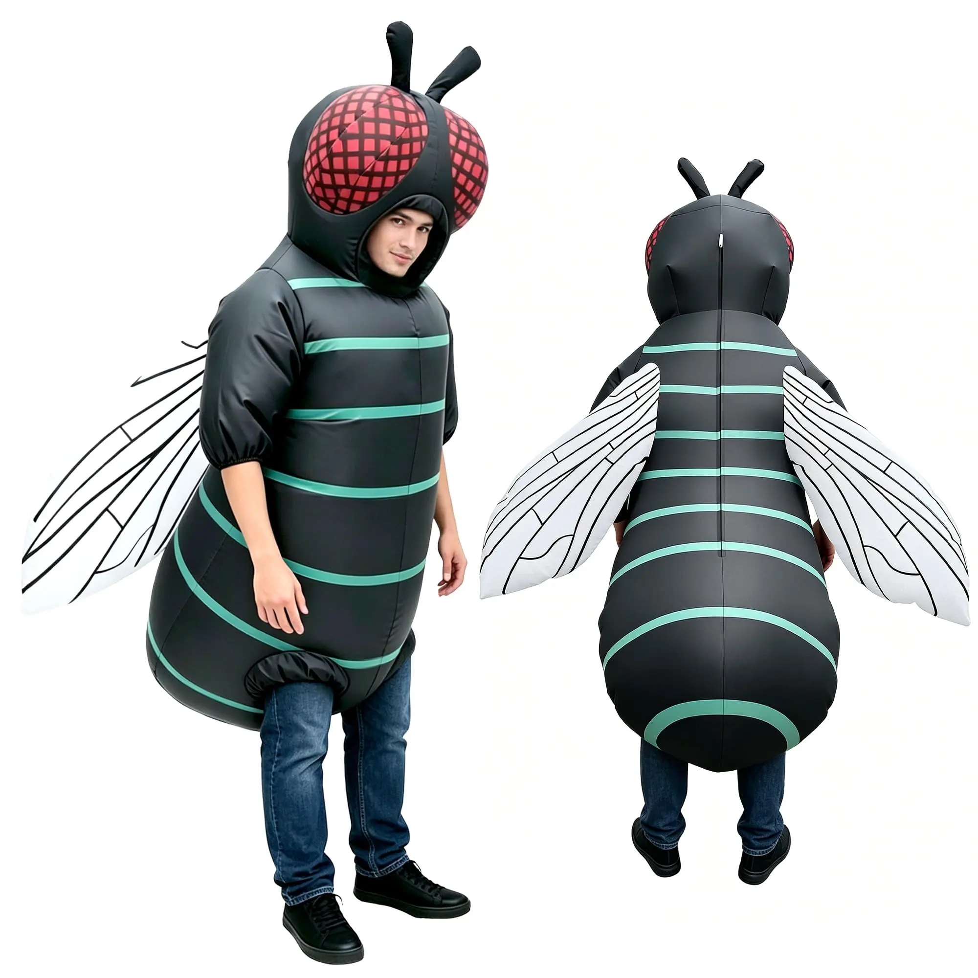 Women's Inflatable Fly Costume, Simple Polyester Funny Bug Suit with Easy Blow-Up Hollow Design for Halloween Cosplay Parties, Women's Clothes, Festive skeleton, Blow Up Easy, Hollow Shape Owl Adult