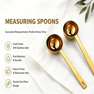 Stainless Steel Measuring Spoon 15ML, Long Handle Graduated Scoop for Coffee Beans, Milk Powder, Fruit Powder, Condiments