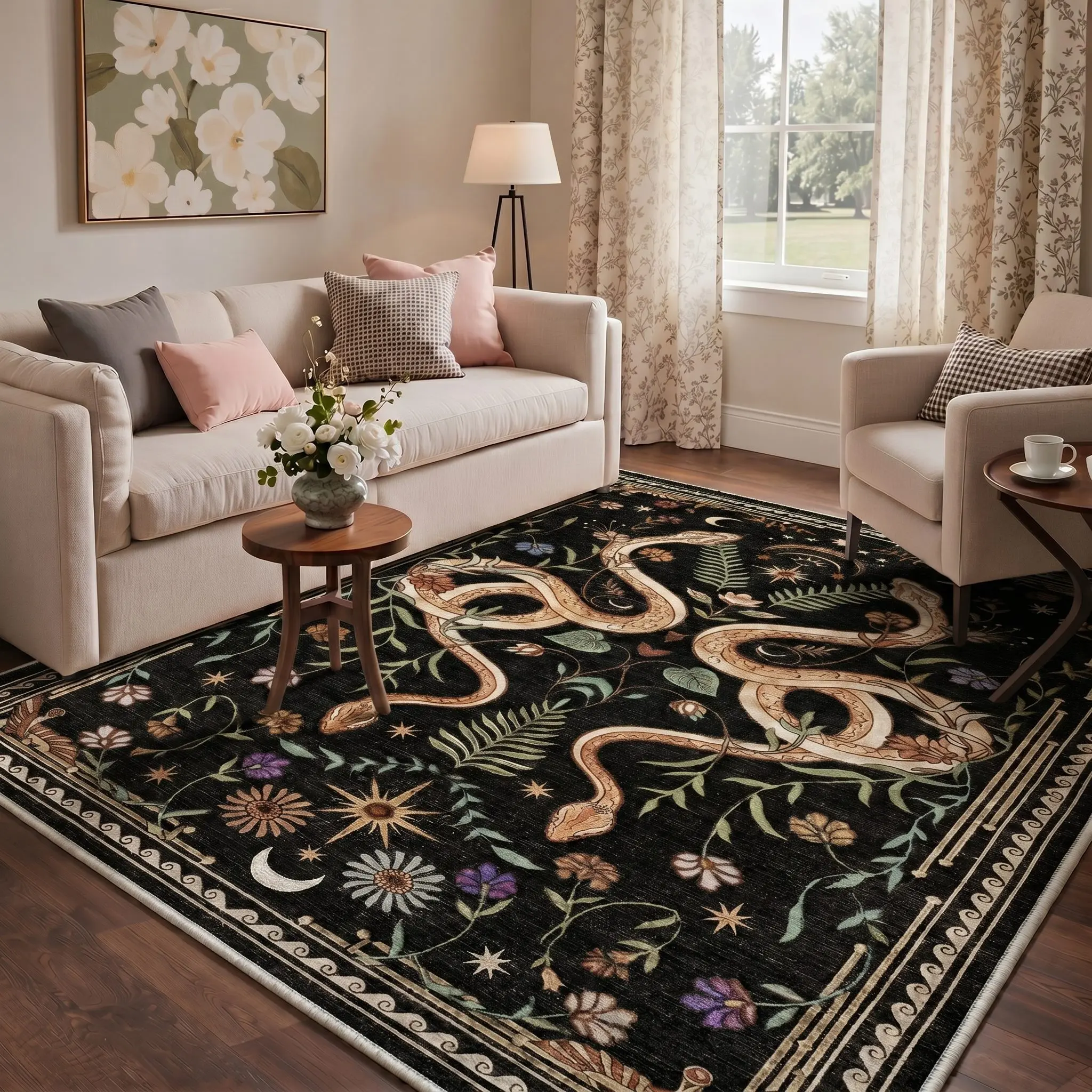 【Deals For You Days】GENIMO Home Rug Machine Washable Non Slip Area Carpet Pet Friendly Soft Floor Covering for Living Room Bedroom Kitchen Low Maintenance,ARN030-BLACK