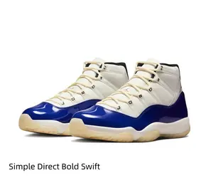White & Deep Blue Colorblock High-Top Retro Basketball Sneakers | Streetwear Shock-Absorbing Breathable Athletic Shoes