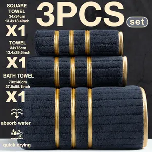 3-Piece Luxury Bath Towel Set, Multiple Sizes, Quick-Dry Super Absorbent Microfiber, Trim, Suitable for Home Camping Hotel School Factory, Premium Towel Set