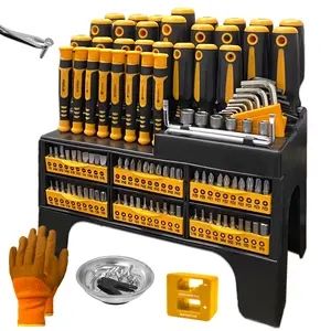 DARK DUCK 121-Pc Chrome Vanadium Steel Screwdriver Set - Magnetic Hex/Flat/Star Heads, Non-Slip Grip & Storage Rack - Ultimate DIY Tool Kit for Woodworking/Mechanics (Includes Bowl/Gloves/Nail Puller) Industrial Heavy Duty