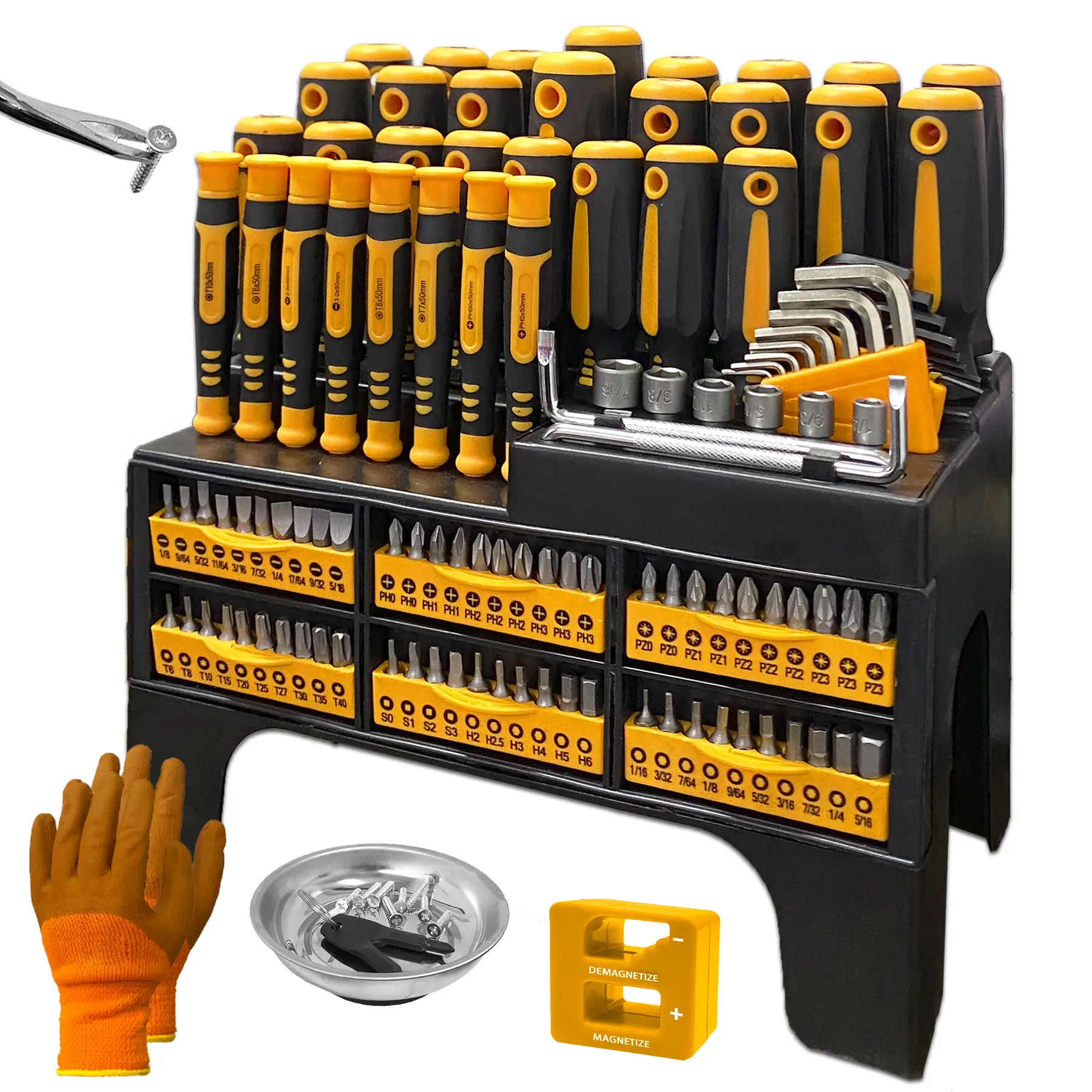 DARK DUCK 121-Pc Chrome Vanadium Steel Screwdriver Set - Magnetic Hex/Flat/Star Heads, Non-Slip Grip & Storage Rack - Ultimate DIY Tool Kit for Woodwo