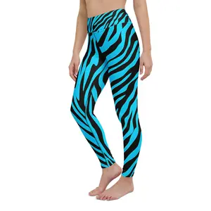 Light Blue Zebra Stripes Yoga Leggings High-Waist Seamless Impact Super Soft Stretchy Comfortable Four-Way Stretch Microfiber Yarn