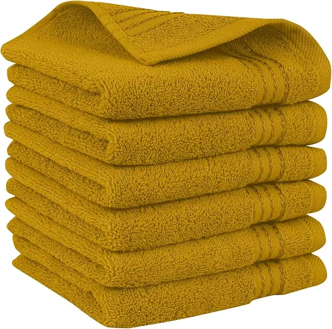 Mocassi Modern 6-Piece Turkish Cotton Bath Washcloths Set, Hotel Premier Quality, Soft Absorbent Quick Drying 13in x 13in Towels