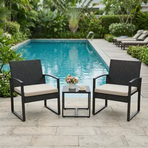 3-Piece Brown Wicker Outdoor Furniture Set - Perfect for Porch,small outdoor patio furniture set for porch,outdoor conversation set for backyard relaxation,   Poolside & Deck