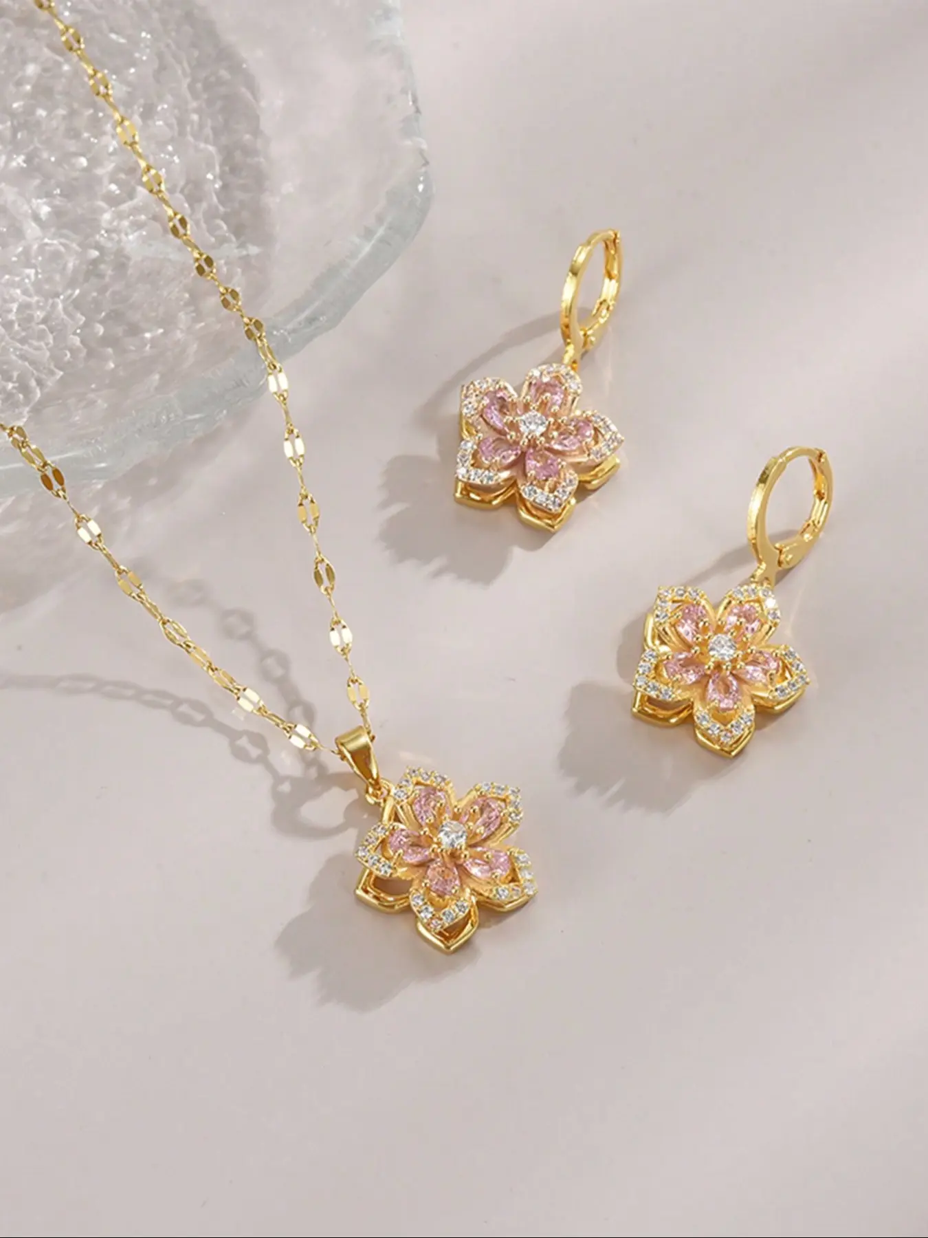 Mother's Day Gift Women's Jewelry Set, Necklace And Earring Set, Stainless Steel Necklace & Earrings, Flower Design, Floral Inspiration, Accessories for Women Daily Wear