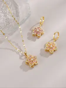 Mother's Day Gift Women's Jewelry Set, Matching Jewelry Set, Coordinated Set, Stainless Steel Necklace & Earrings, Necklaces Earrings Set, Flower Design, Floral Inspiration, Elegant Accessories for Women Daily Wear