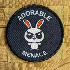 Cute bunny rabbit  adorable menace meme 3" circle removable morale patch with hook and loop backing toddler