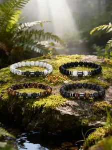 Men's 4-Piece Protection Element Bracelet Set with Tiger Eye & Obsidian Stones, Elastic Design, 8mm Beads, Daily Wear, Security Feeling, Stackable Bracelets