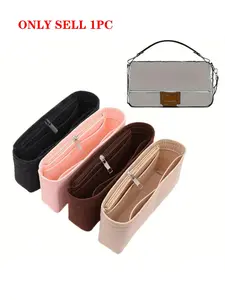 Felt Baguette Multi-Pocket Organizer Liner Bag, Zipper Cosmetic Storage Pouch, Lightweight & Portable Travel Organizer Liner, Autumn