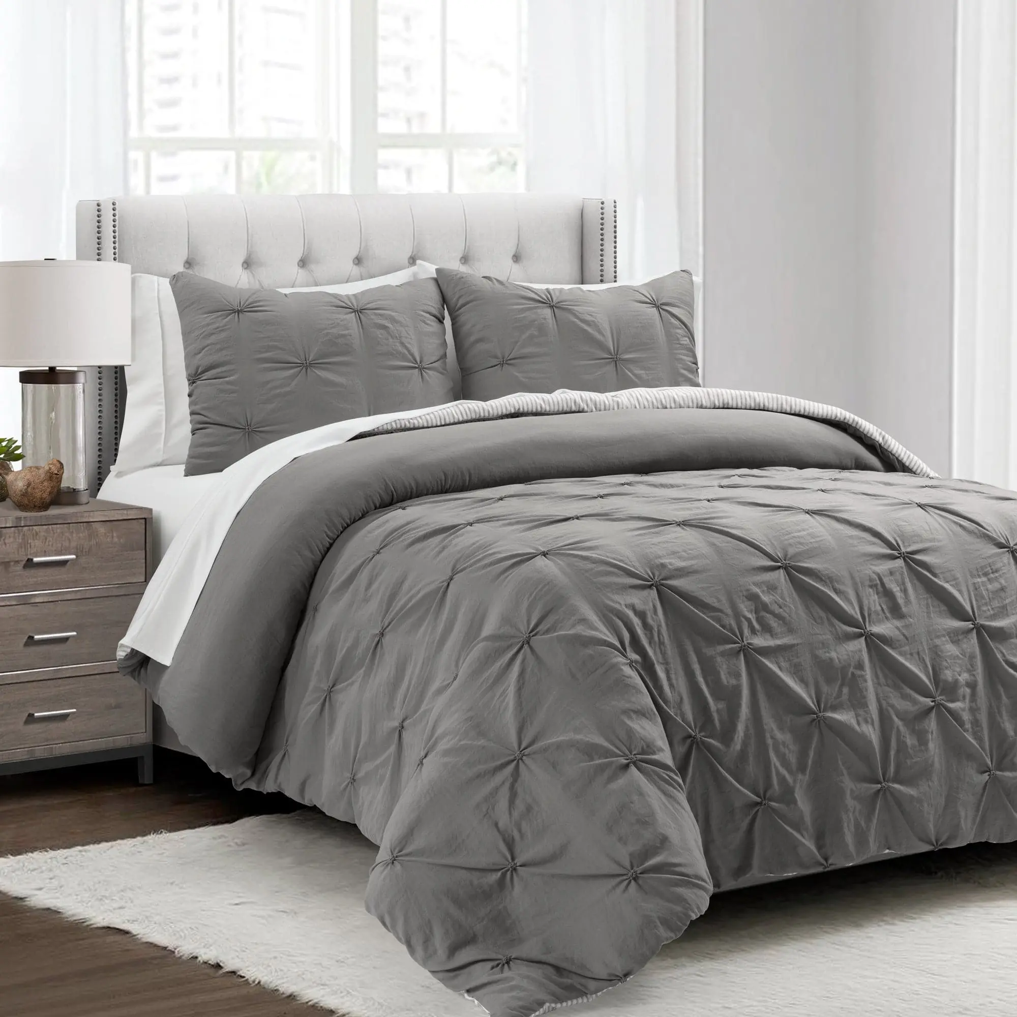 Lush Decor Ravello Pintuck Reversible Comforter Bed In A Bag - 5-Piece Set with Matching Sheet Set, Soft & Cozy, OEKO-TEX Certified
