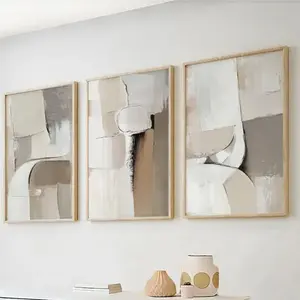 3 Pieces Beige White Textured Abstract Art Prints, Modern Minimalist Handmade Wall Mural, Soft Texture Home Art, Contemporary Gallery Decor, Neutral Tone Painting, Wall Decor for Living Room and Bedroom, Framed or Unframed.