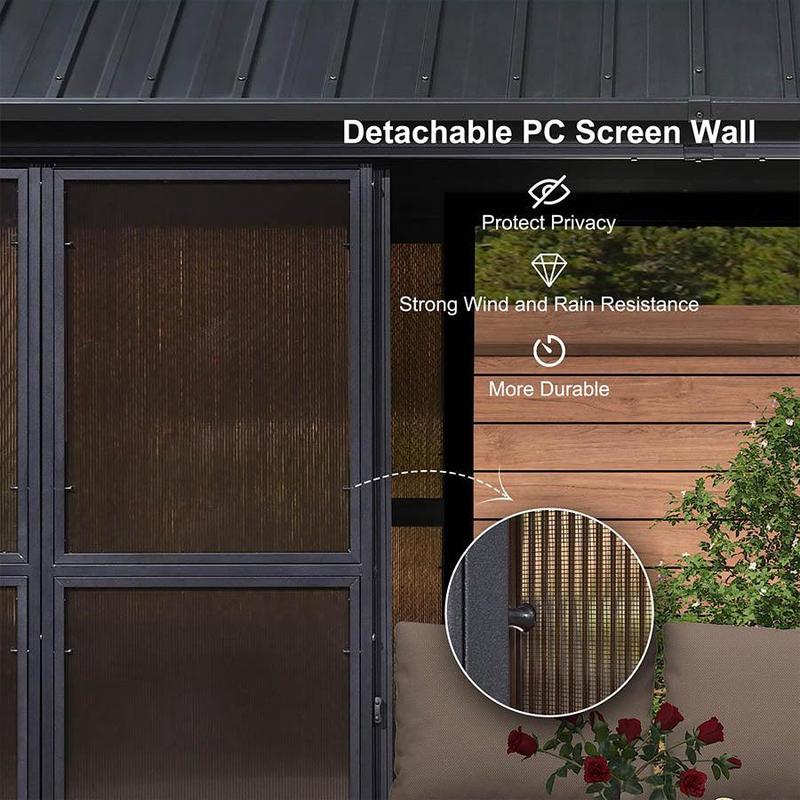 PURPLE LEAF 12' x 16' Hardtop Gazebo For Patio | Screen House Wood Grain Aluminum Solarium Canopy