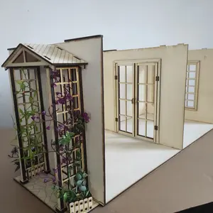Large dollhouse with porch. Dollhouse diorama for dolls scale 1/6. Dollhouse with miniature porch. Tiny porch miniature house