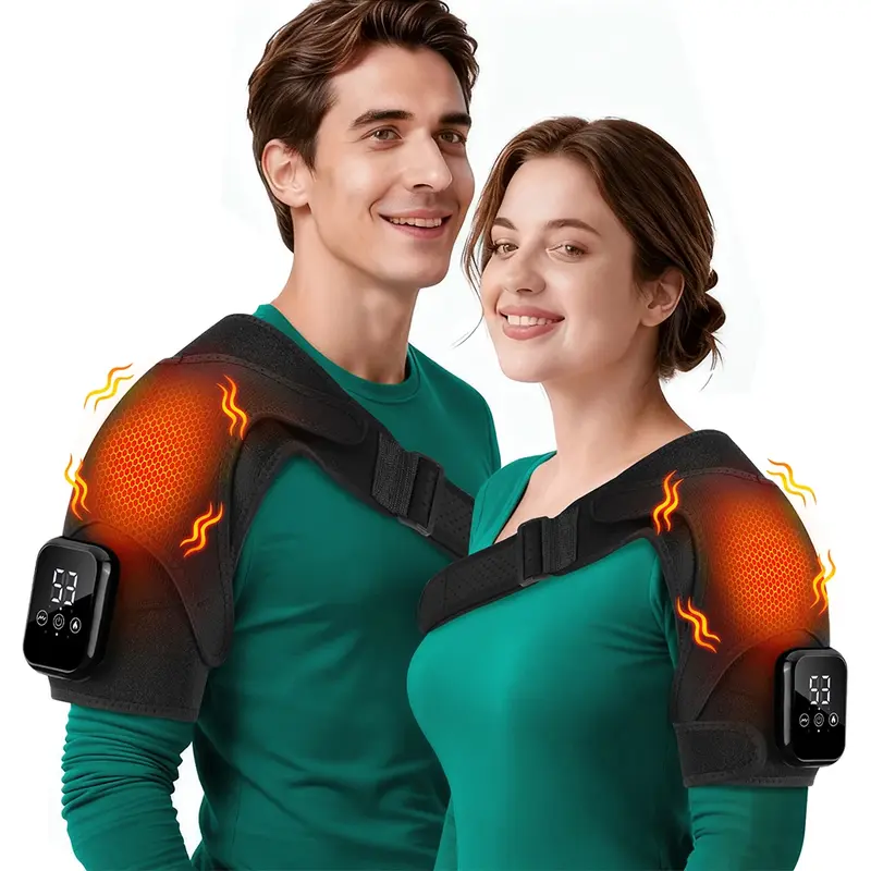 1pc Cordless Heated Shoulder Heating Pad & Massager with Adjustable Strap - 2000mAh USB Rechargeable Dual Zone Heating & Vibration Massage - Ideal Gift for Mother's Day, Valentine's, Easter, Heating Pad for Neck And Shoulders