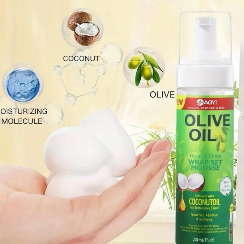 AOYI Haircare Wrap & Set Mousse - Olive Oil, Coconut Oil Infused, Moisturizing Hair Product for Hydration, Shine, Moisture Lock