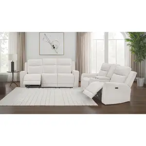 Kennett  Chenille Power Reclining Sofa Set Ivory