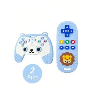 2pcs Set, Silicone Cartoon Bear Game Controller Teether Toys, Baby Soothing Teethers, Entertaining Gaming Controller Teether Toys, Perfect Sensory Chewing Toys For 0-3-6-12 Month Infants