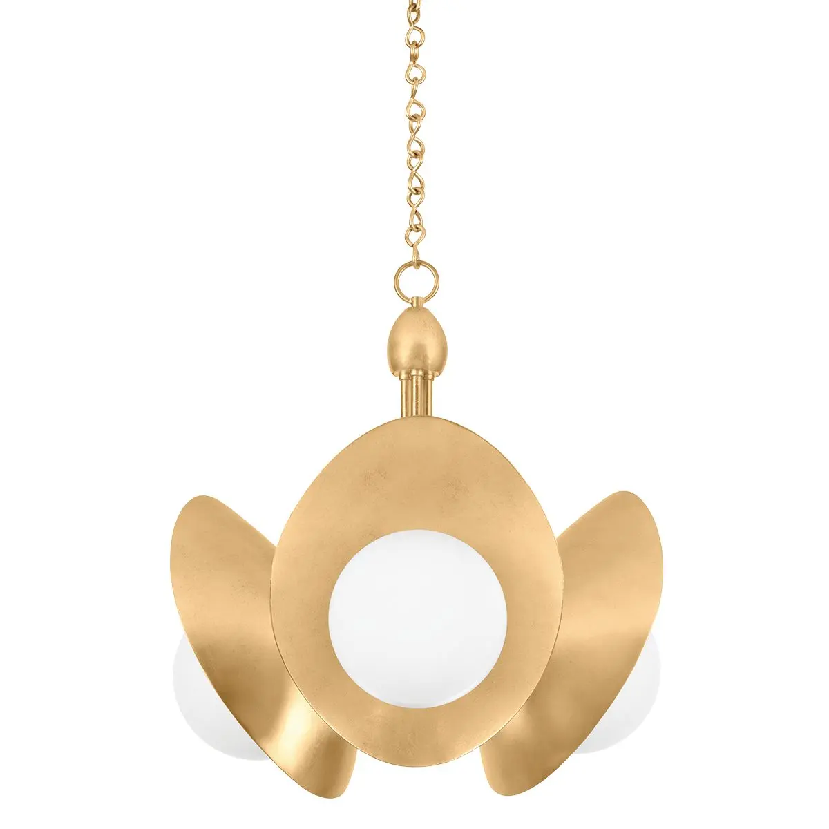 Olson Vintage Gold Leaf Chandelier With Opal Glass Globes And Sculptural Curved Arms