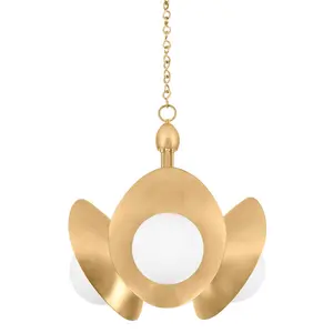 Olson Vintage Gold Leaf Chandelier With Opal Glass Globes And Sculptural Curved Arms