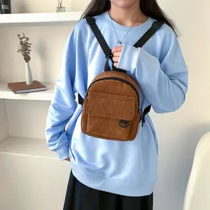 Minimalist and Versatile Striped Velvet Mini Backpack Students and Women for Leisure Travel